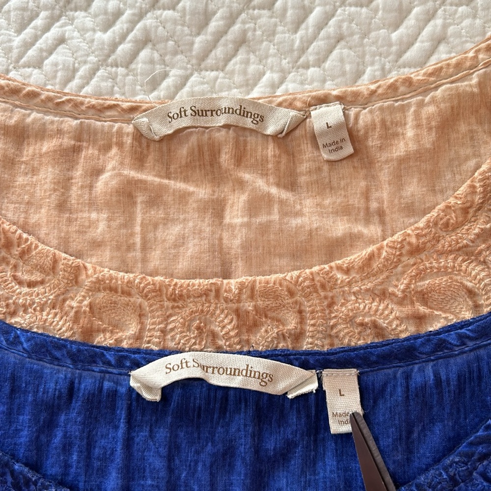 Soft Surroundings sleeveless tops with lace like fabric yoke. Set of two. L - Picture 3 of 9